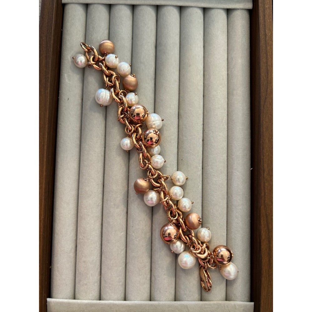 Honora Bronze Italy Freshwater Pearl Cluster Dangle Charm Bracelet 7.5 Inches